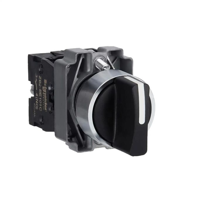 Complete selector switch, Easy Harmony XB2, metal, black, 22mm, 2 positions, stay put, 1NO + 1NC main product photo