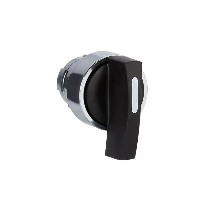 Selector switch head, Easy Harmony XB2, metal, black, 22mm, long handle, 3 positions, spring return from left, stay put on right main product photo