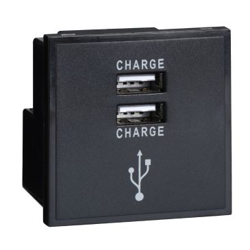 USB charger, Lisse, 1A, 5V, euro module, twin, black
