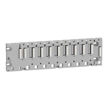 Modicon M340 automation platform, rack 8 slots, panel, plate or DIN rail mounting