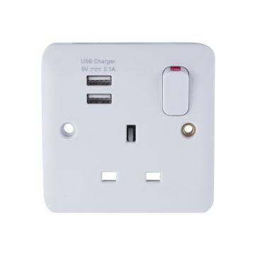 Lisse White Moulded - Single Socket combined 2 x USB SP. 2.1 A