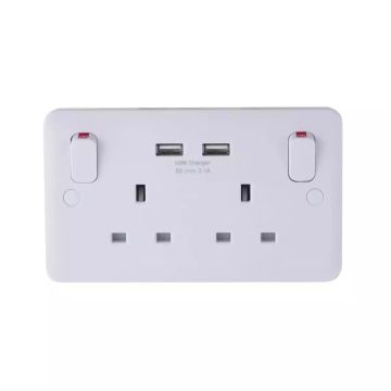 Lisse White Moulded - Twin Socket combined 2 x USB SP 2.1 A., Pack - White