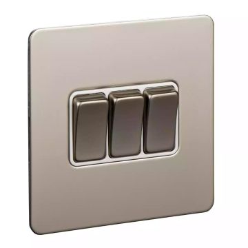 Ultimate Screwless flat plate - rocker plate switch - 3 gangs - pearl nickel