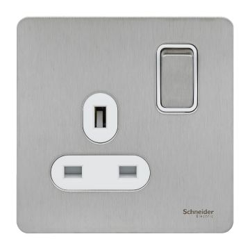 Ultimate Screwless flat plate - switched socket - 1 gang - stainless steel