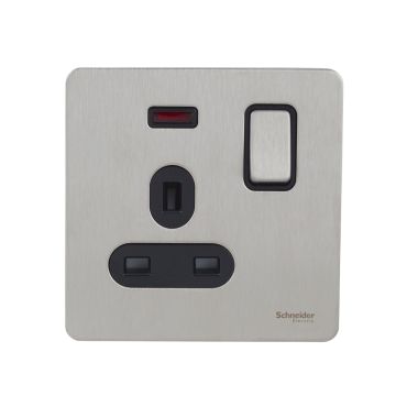 ULT.SCRWLS Flat Plate-1Gang- 13A-DP-switched with neon- stainless steel