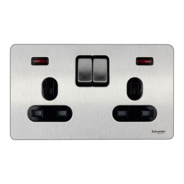 ULT.SCRWLS Flat Plate-2Gang- 13A-DP-switched with neon- stainless stel