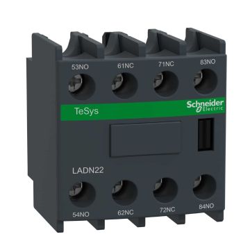 LADN22 Auxiliary contact block, TeSys D, 2NO + 2NC, front mounting, screw terminals. 