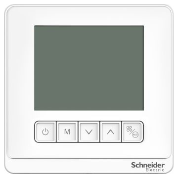 Thermostat, Spacelogic, fan coil proportional, standalone, LCD 5 Button, 4P, 3 fan, external sensor, 240V, white