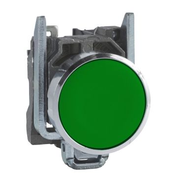 Push button, metal, flush, green, Ã˜22, spring return, unmarked, 1 NO
