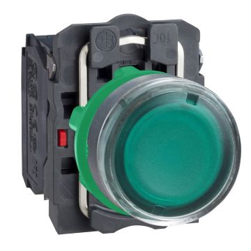 Illuminated push button, plastic, flush, green, Ã˜22, spring return, 230...240 V AC, 1 NO + 1 NC