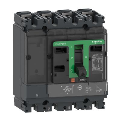 Circuit breaker ComPacT NSX100F, 36kA at 415VAC, TMD trip unit 80A, 50 degrees C, 4 poles 4D