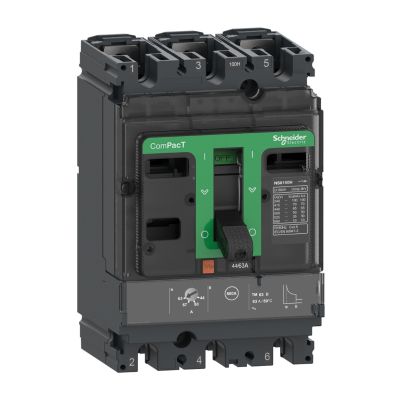 Circuit breaker ComPacT NSX160H, 70kA at 415VAC, TMD trip unit 125A, 50 degrees C, 3 poles 3D