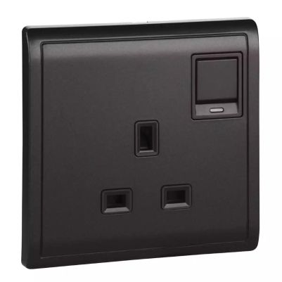 13A 250V 1Gang swithitched socket with Neon,Matt Black