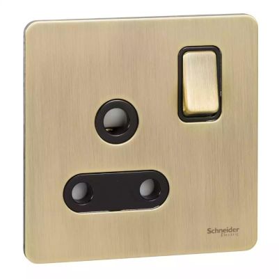 Ultimate Screwless flat plate - switched socket - 1 gang - antique brass