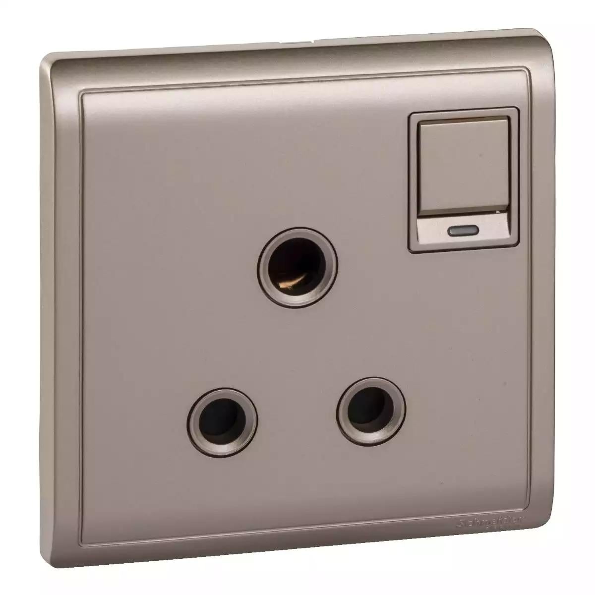 15A 250V 1 Gang 3 Round Pin Switched Socket with Neon, Wine Gold