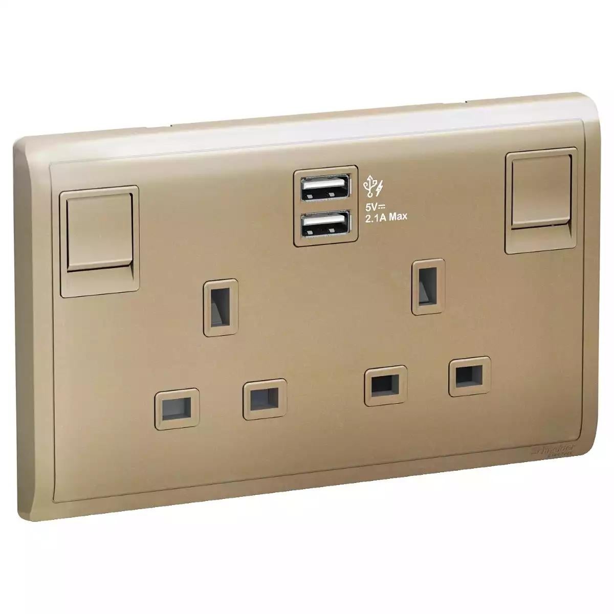 13A Twin Gang Switched Socket with 2.1A USB