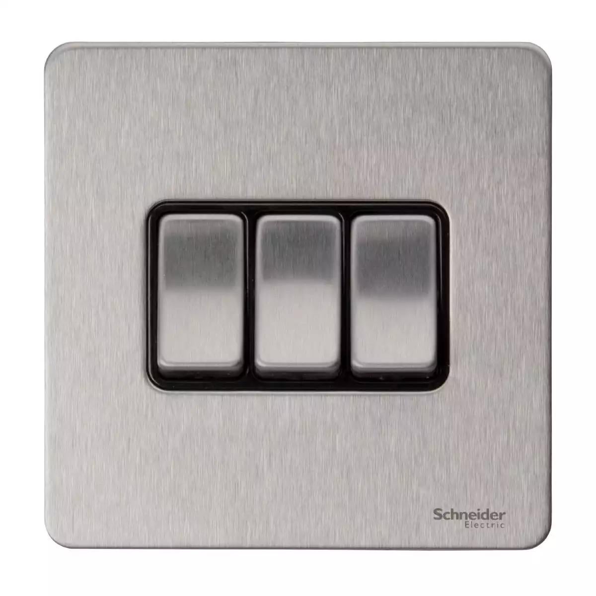 Ultimate Screwless flat plate - rocker plate switch - 3 gangs - stainless steel