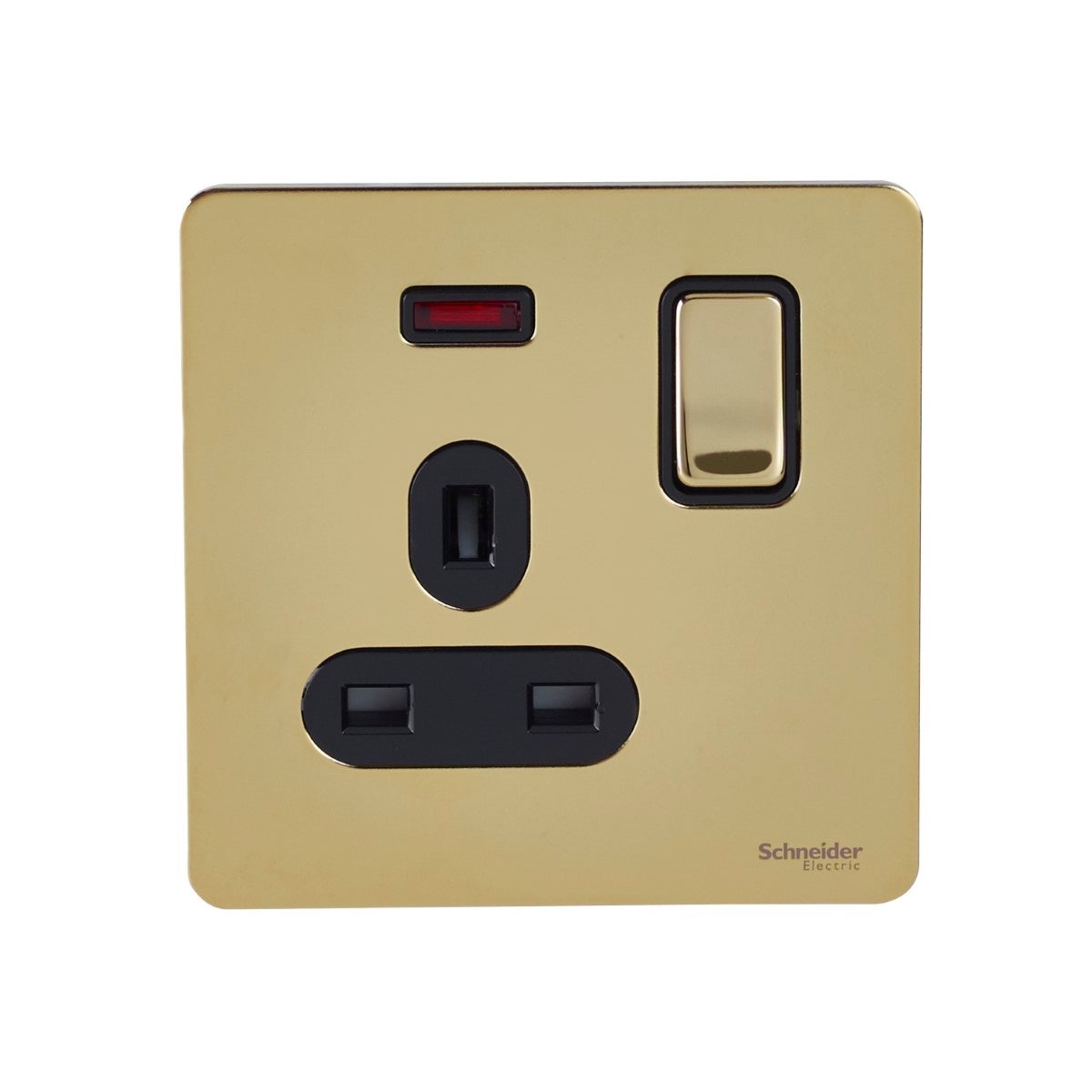 ULT.SCRWLS Flat Plate-1Gang- 13A-DP-switched with neon- Polished brass
