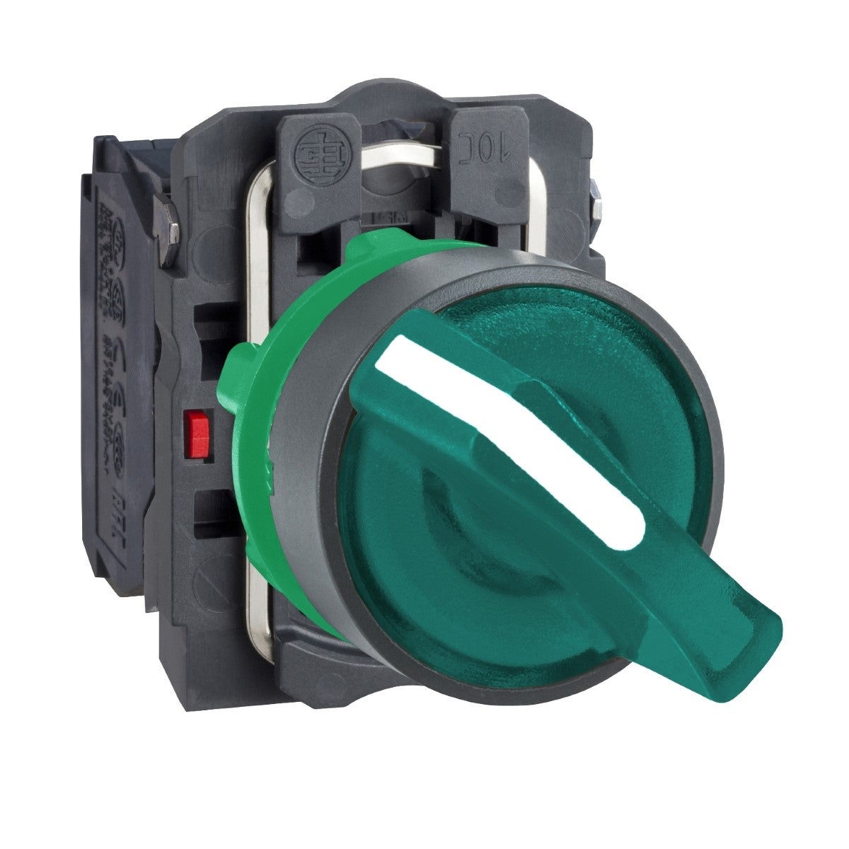 Illuminated selector switch, plastic, green, Ã˜22, 2 positions, stay put, 230...240 V AC, 1 NO + 1 NC