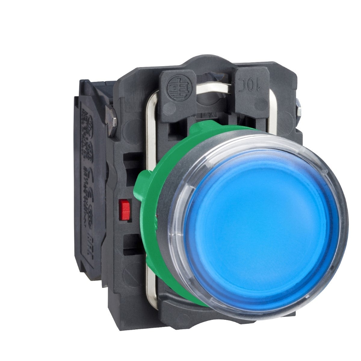 Illuminated push button, plastic, flush, blue, Ã˜22, spring return, 24 V AC/DC, 1 NO + 1 NC